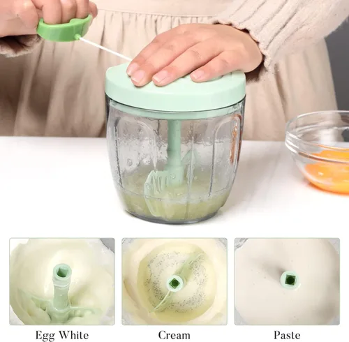 Vista 11 de Ourokhome Procesado manual de alimentos, picador de verduras portátil, rápido y con cuerda, para pequeñas cocinas, para ajo, cebolla, jengibre