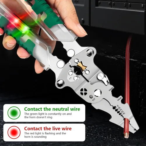 Vista 6 de 18 En 1 pelacables plegable, pelacables nuevos 2025 con detector de voltaje, alicates pelacables multifuncionales para cortar y extraer cables