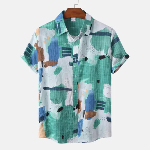 Vista 2 de Camisa hawaiana para hombre, de seda, genial, con gráficos, estilo casual, holgada, para playa, manga corta, verano, impresa, para vacaciones
