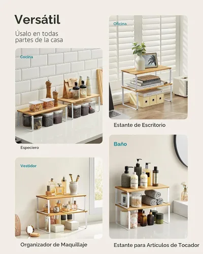 Vista 4 de SONGMICS Estante organizador de gabinete, juego de 4 estantes de encimera de cocina, almacenamiento de cocina, estante de especias, apilable