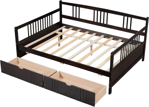 Vista 5 de MERITLINE Sofá cama de tamaño matrimonial, sofá cama de madera con cajones, sofá cama con cajones de almacenamiento matrimonial, sofá cama de doble