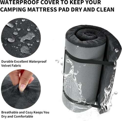 Vista 3 de HOMBYS Colchón de Camping de Espuma Viscoelástica Impermeable de 3 Pulgadas de Grosor para Dormir al Aire Libre, Almohadilla de Colchón Portátil