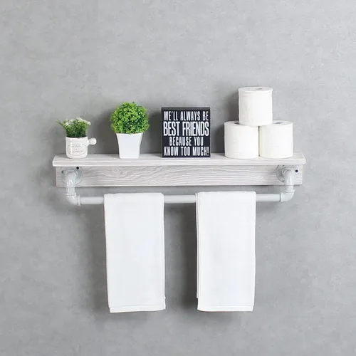 Vista 14 de MBQQ Estante de tubo industrial, estante de pared rústico con toallero, toalleros de granja de 20 pulgadas para baño, estantes flotantes montados