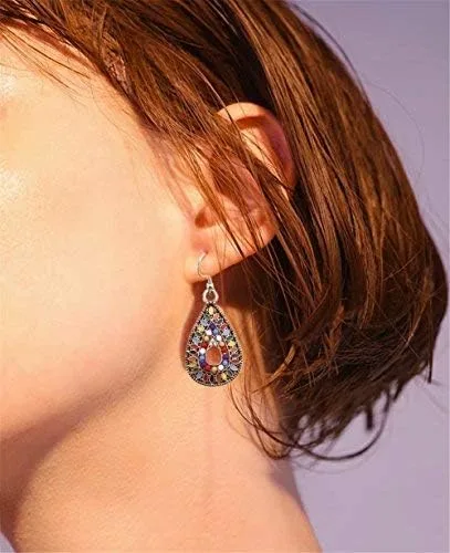 Vista 3 de Aretes colgantes de plata esterlina, con forma de gota, hechos a mano, de estilo bohemio, cobre, IDAX0286