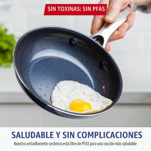 Vista 4 de Blue Diamond - Sartén antiadherente de 8 pulgadas, sin PFAS, sartén de cerámica para huevos y tortilla, con infusión de diamante, apta