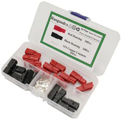 Vista 4 de 10 pares de desconexión rápida 15AMP 600V conector de alimentación Enchufe de batería+terminales rojo negro