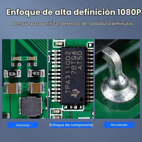 Vista 4 de Microscopio de soldadura digital LCD de 7 pulgadas con luces remotas y laterales For soldering and PCB inspection. 7" screen, remote and 2 side