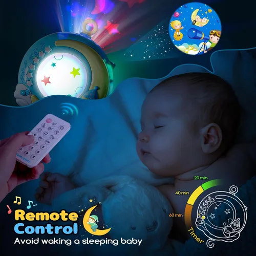Vista 4 de Mini Tudou Cuna móvil musical para bebé con música y luces, función de temporizador, proyección, sonajero para llevar y caja de música para bebés