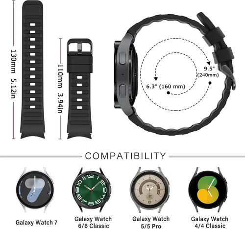 Vista 3 de Tasikar Correas sin huecos compatibles con Samsung Galaxy Watch 7/6/5/4 Band de 1.575 pulgadas, 1.732 pulgadas, Watch 6 Classic Band 1.612 pulgadas