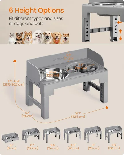 Vista 3 de Feandrea Cuencos para perros elevados, altura ajustable, diseño inclinado Gris (Dove Gray)