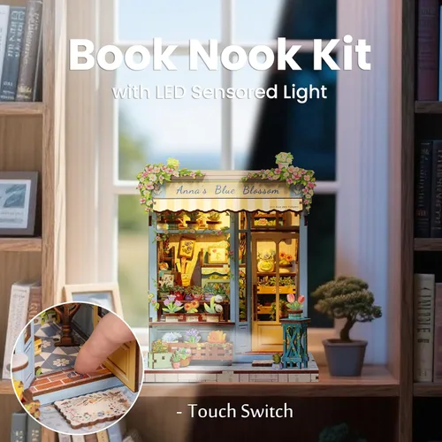 Vista 4 de Kit de Rincón de Libro - Kit de Casa de Muñecas en Miniatura DIY Scene para Adultos, Rompecabezas 3D de Estantería 255 Piezas, Modelo de Casa