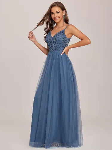 Vista 3 de Ever-Pretty Vestido de noche largo de tul con cuello en V sin mangas para mujer 50090