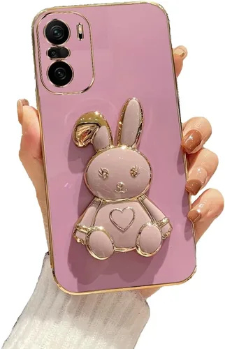 Vista 61 de Funda con soporte de conejo de corazón para Xiaomi Redmi A1, galvanizado suave TPU protector delgado a prueba de golpes con lindo conejito soporte