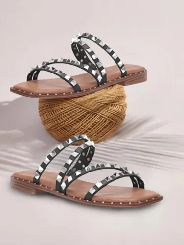 Vista 5 de JeimPoey Sandalias planas para mujer con puntera abierta, con tiras planas