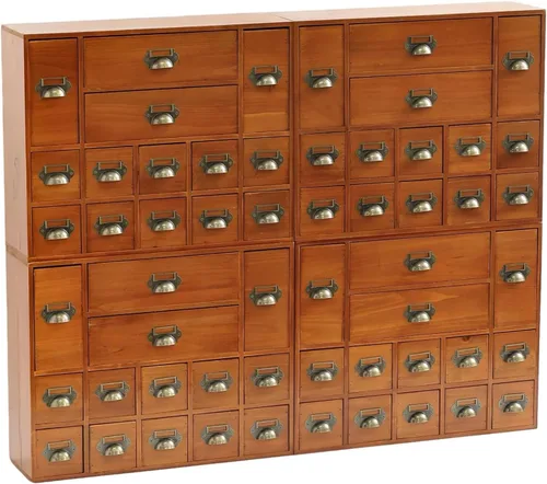 Vista 11 de Gabinete de boticario modular apilable de escritorio con 3 cajones, boticario de madera maciza para mesa, cajones de catálogo de tarjetas