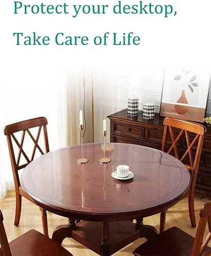 Vista 3 de Protector redondo transparente para mesa, protector de mesa para mesa de comedor, protector de mantel de plástico transparente, almohadilla de mesa