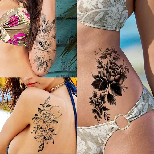 Vista 4 de VANTATY - Tatuajes temporales, diseño de flor 011