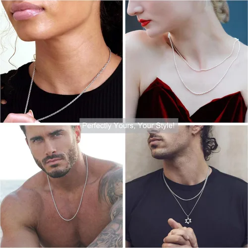Vista 4 de 925 Sterling Silver Clasp Rope Chain 22.5345mm Necklace for Men Silver Link Chain for Women 16-30 Inches