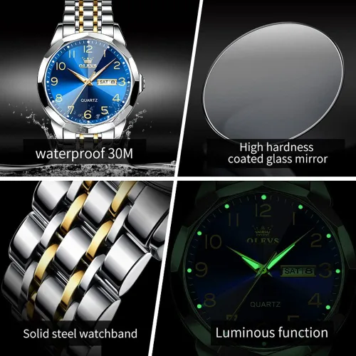 Vista 6 de OLEVS Watch for Men Women Large Face Unisex Diamond Luxury Dress Analog Quartz Stainless Steel Waterproof Luminous Date Business Casual Wrist Watch