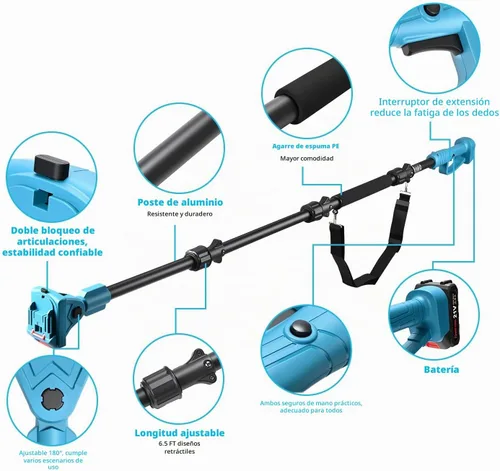 Vista 3 de solo sierra de poste extensible, correa de hombro (sin motosierra ni batería) Rotatable Pole14ft Max Reach, Tool-Free Installation, Compatible