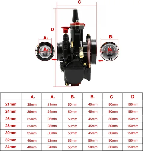 Vista 7 de Carburador PWK de 21 mm, carburador de carreras universal para motores de 2T y 4T de 50 cc a 100 cc, motocicletas, scooters, motos de cross, ATV