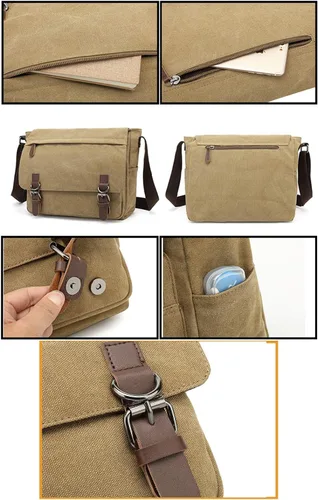 Vista 4 de Sechunk Canvas Leather Messenger Bag Bolso de hombro cruzado para laptop de 15 pulgadas