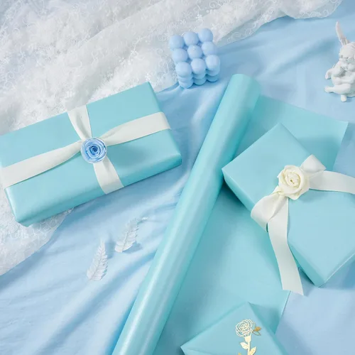 Vista 3 de Papel de regalo azul claro mate, papel de regalo reversible Pearly-Lustre