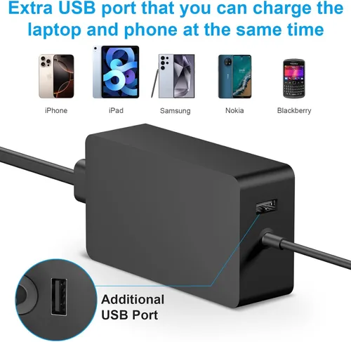Vista 4 de Cargador compatible con Microsoft Surface Pro, Surface Go Tablet, Surface Book, compatible con 65 W, 44 W, 39 W, 36 W, 24 W Microsoft Surface