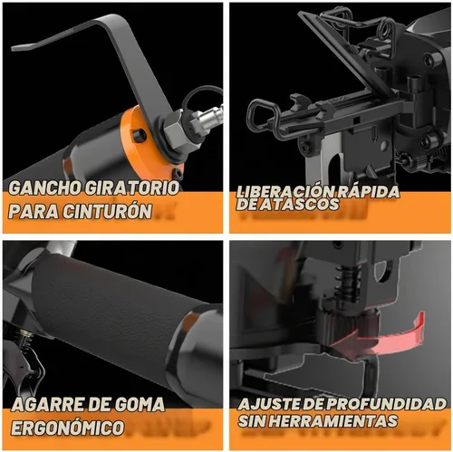 Vista 5 de Freeman Grapadora neumática de corona mediana de calibre 16 de 2 pulgadas con gancho de cinturón de metal ajustable PSS50