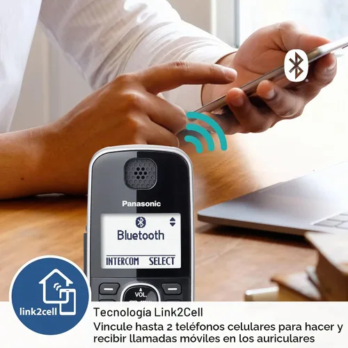 Vista 5 de Panasonic Link2Cell - Sistema de teléfono inalámbrico expandible Bluetooth DECT 6.0 con contestador automático y bloqueo de llamadas - 3 auriculares