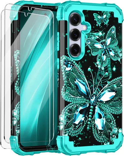 Vista 18 de Miqala Funda para Galaxy A14 5G, que brilla en la oscuridad, tres capas, resistente, a prueba de golpes, cuerpo completo, parachoques de plástico