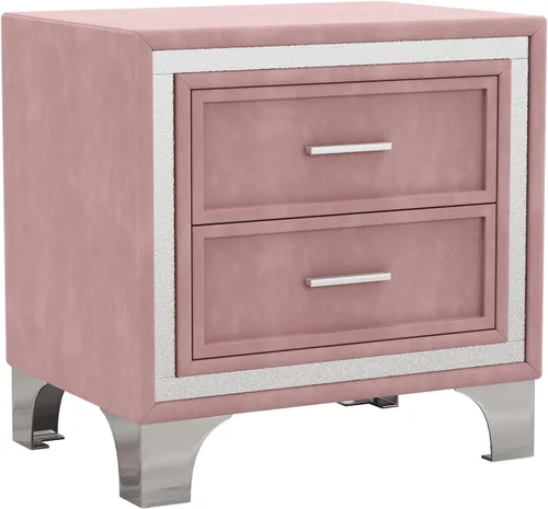 Vista 6 de Mesita de noche de terciopelo con 2 cajones, mesa auxiliar con almacenamiento, cómoda pequeña, muebles de mesita de noche, mesita de noche con patas