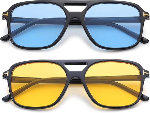Vista 2 de Bouryo Gafas de sol retro estilo aviador, clásicas, vintage, marco cuadrado de los años 70 para mujeres y hombres, protección UV
