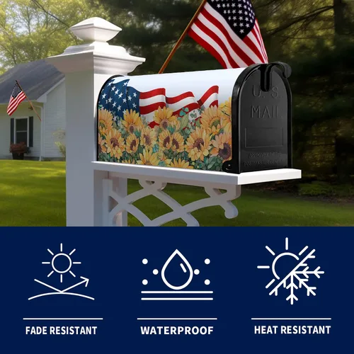 Vista 5 de Funda magnética para buzón patriótico de verano del 4 de julio, cubierta para buzón de bandera de Estados Unidos, diseño floral, Día