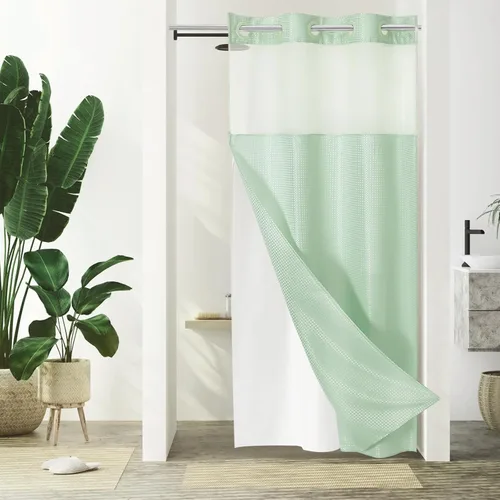 Vista 50 de Gibelle: cortina de ducha pequeña para baño de 36x74, cortina de ducha de punto gofre con juego de forro de tela a presión, no necesita ganchos