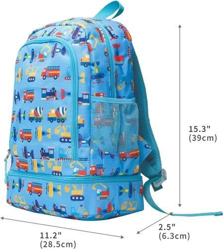 Vista 6 de Mochilas para niños y niñas, bonita mochila ligera para niños y niñas, mochila preescolar con bolsa de almuerzo aislada, Azul, Personalizado