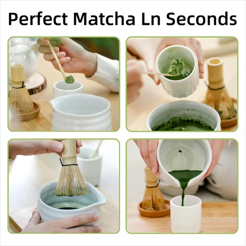 Vista 3 de Batidor y soporte de matcha, Chasen, juego y soporte de batidor de matcha, cuchara de té, cuchara, herramientas tradicionales japonesas para batir