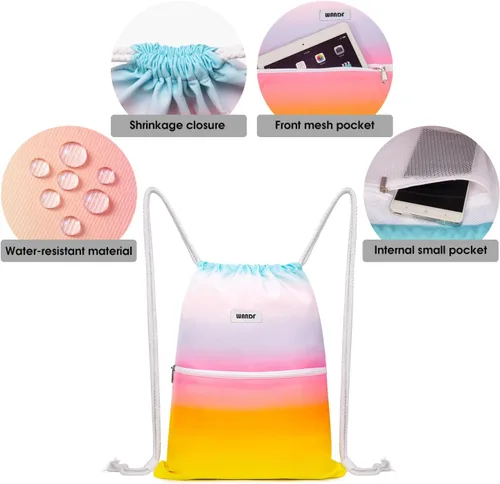Vista 4 de WANDF - Mochila de nailon con cordón, resistente al agua, para gimnasio, compras, deporte, yoga