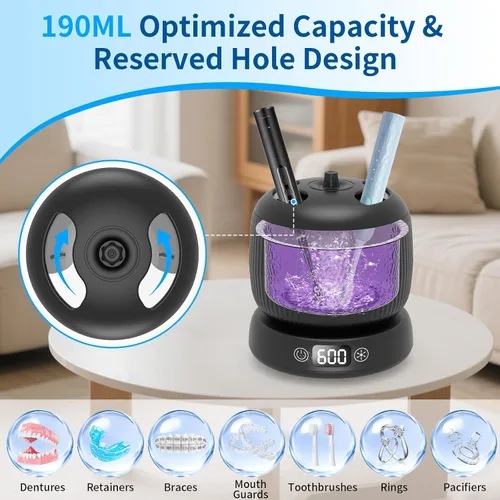 Vista 5 de Máquina Limpiadora de Retenedores Ultrasónica Mejorada 2025, Limpiador de Retenedores Separado para Protectores Nocturnos, Brackets, Alineador