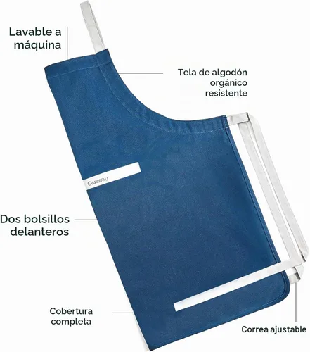Vista 3 de Caraway Delantal, delantal 100% algodón orgánico Azul marino
