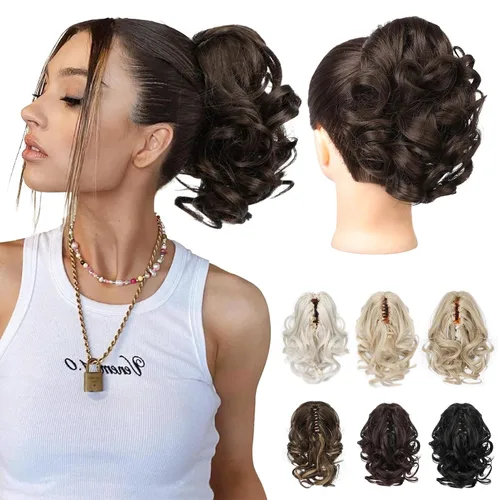 Vista 20 de REECHO Extensión de cola de caballo, 23 cm de largo, rizada, ondulada, pinza de clip para colas de caballo, extensiones de cabello HP001 para Negro