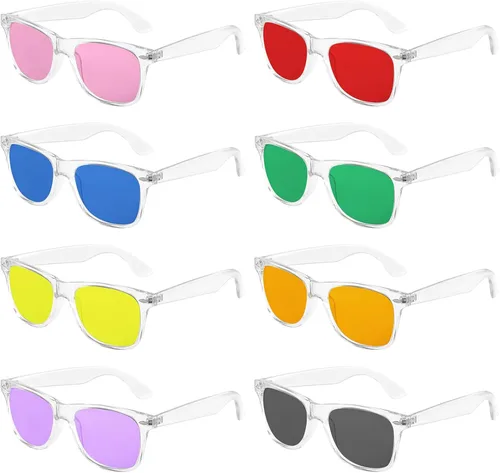 Vista 146 de Suministros para regalos de fiesta de colores neón Paquete de 8 gafas de sol unisex