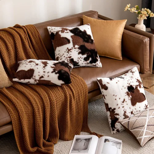 Vista 6 de Juego de 2 fundas de almohada de lujo de piel sintética para sofá, decorativas, suaves, esponjosas, para sala de estar, dormitorio, automóvil
