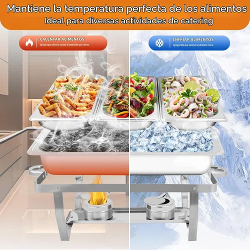 Vista 4 de Juego de Platos de Roce para Buffet de Jacgood, Platos de Roce de 8QT de Alta Calidad para Buffet, Juegos de Platos de Roce y Calentadores de Buffet