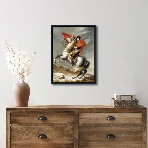 Vista 3 de Wieco Art Napoleón enmarcado cruzando los Alpes de Jacques-Louis David pinturas al óleo, reproducción abstracta de impresiones en alta definición
