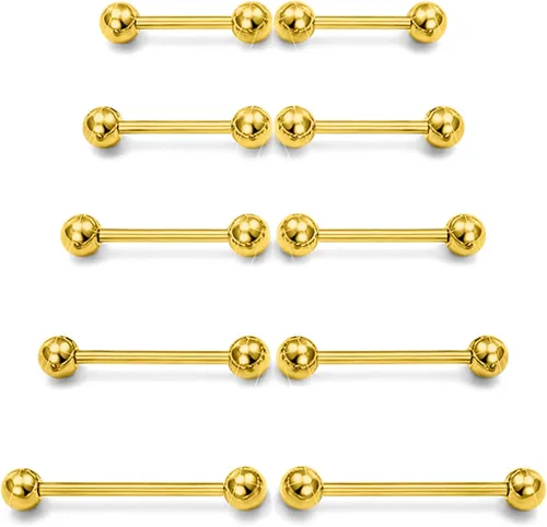 Vista 5 de Prjndjw 14G Acero quirúrgico rectas barras de pesas - Anillos para lengua y pezón para mujeres y hombres - Longitud 12MM, 14MM, 16MM, 18MM, 22mm