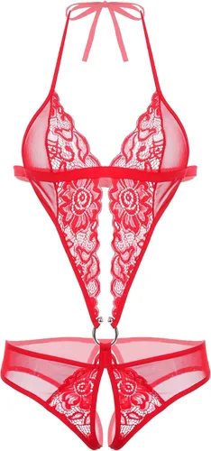 Vista 32 de Avidlove - Body de encaje para mujer con escote en V profundo, camisón Teddy. Babydoll de una pieza con cordones Azul bebé