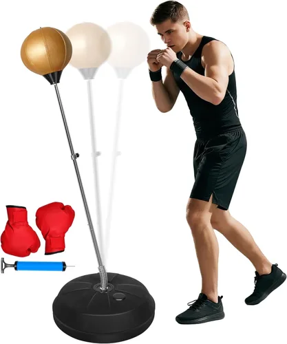 Vista 11 de Bolsa de Reflejos Fitness, Bolsa de Boxeo con Soporte para Bola de Velocidad y Guantes, Bolsa de Boxeo para Adultos y Adolescentes, 150 cm Excelente