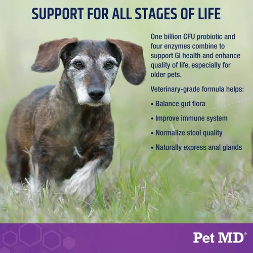 Vista 3 de Pet MD Probióticos y enzimas para perros - Masticables para la salud intestinal con prebióticos - Ayuda digestiva para perros con malestar