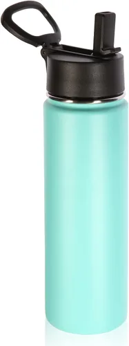 Vista 38 de Volhoply Botellas de agua aisladas de 22 onzas con tapa con popote, botella deportiva de acero inoxidable con asa, vasos de agua de viaje de metal